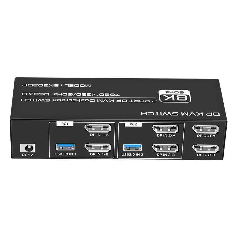 Фото 8K202DP Fjgear: Настраиваемый KVM-переключатель DisplayPort 8K (7680*4320/60Гц) с двумя экранами, 2 порта HD/USB DP №3