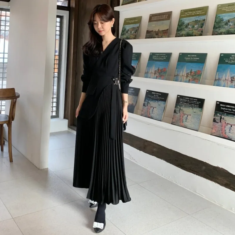 Плиссированные платья с v-образным вырезом туника на шнуровке по бокам Vestido