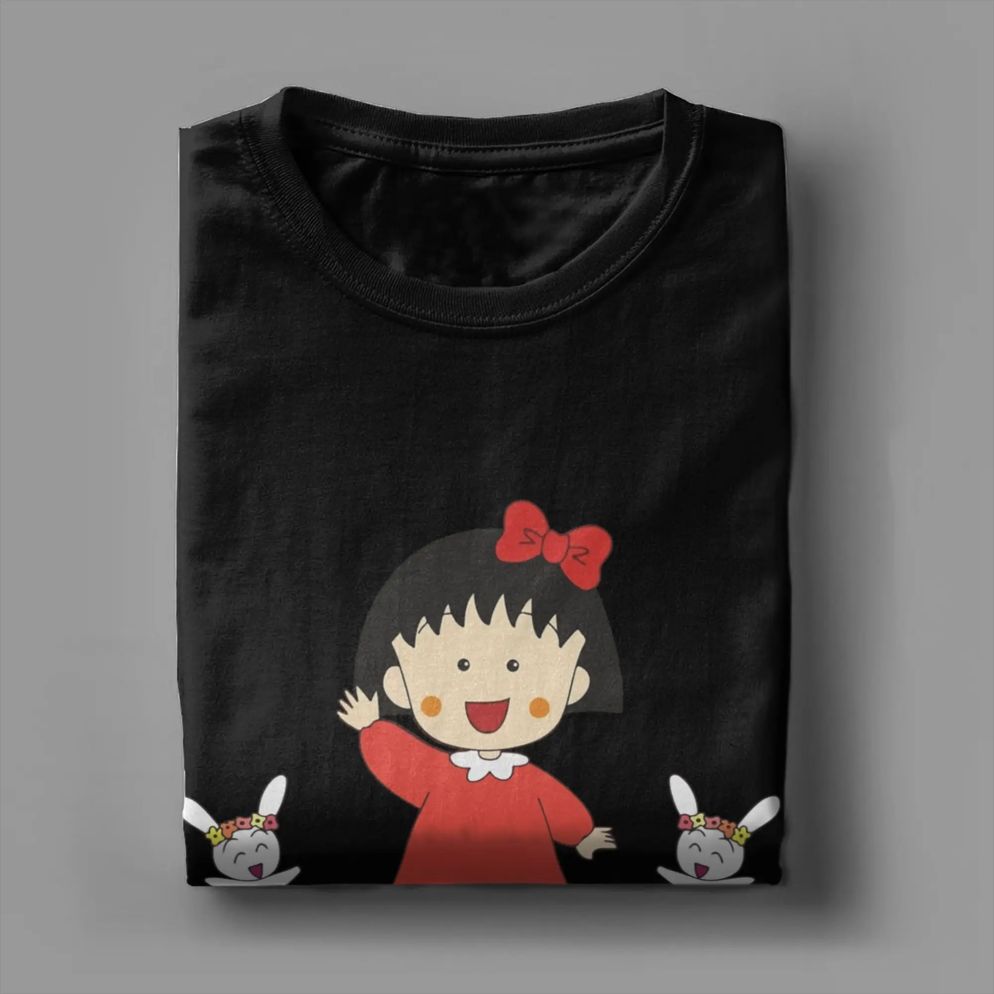 Фото Футболка Chibi Maruko-chan с изображением кроликов, мужская футболка из 100% хлопка, винтажная футболка с круглым вырезом, футболки с короткими рукавами, одежда, идея для подарка №4