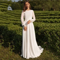 chiffon lace o neck hy080 floor length backless long sleeves a line wedding dress for women simple gowns vestidos de novia