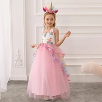 2022 new pink girls dress unicorn butterfly cartoon dress party print sleeveless cute prom princess robe mom kids summer wedding