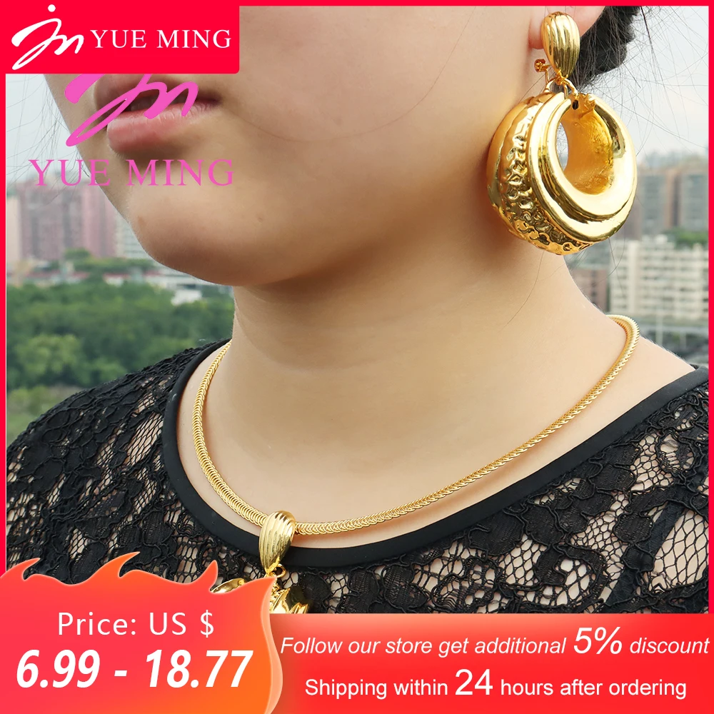 YM Jewelry Sets for Women Trendy Necklace And Earrings Copper Pendant Brazilian Dubai 18k Gold Color Jewelry For Wedding Party