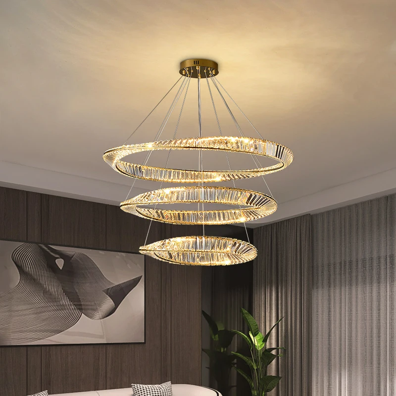 

Modern Luxury Stairs Chandeliers Simple Hotel Lobby Villa Living Room Restaurant Decor Indoor Hall LED Crystal Light Fixture