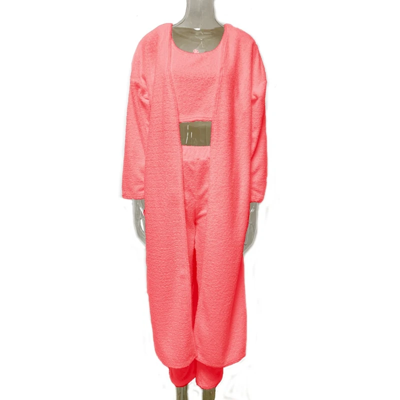 Autumn Winter Warm Pajamas Soft 3 Piece Sets Loungewear Women Sexy Crop Tops Long Pants Robes Homesuit Casual Pyjamas Sleepwear