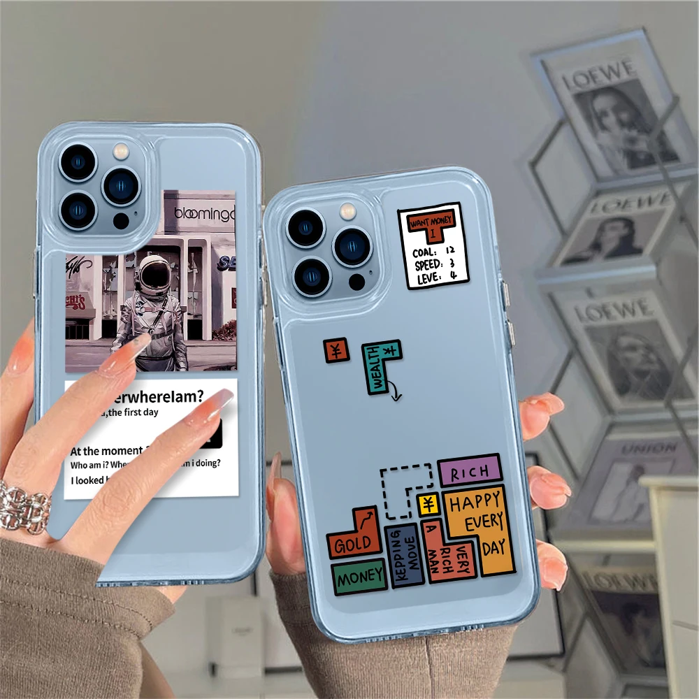 

Astronaut Case for iPhone 14 13 12 11 Pro Max Mini XS XR X Transparent Back Cover for iPhone14promax Capa Vintage Game Fundas