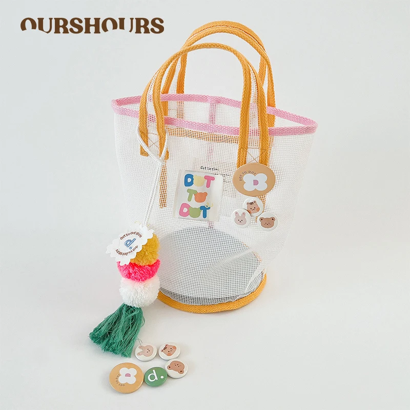 

Summer Transparent Grid Handbag Fashion Portable Thin Diaper Bag Mommy Bag Organizer Baby Cute Animal Badge Stroller Storage Bag