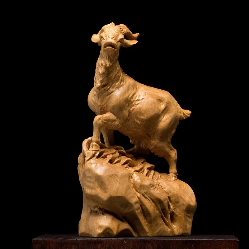 

Zodiac Goat Feng Shui Statue Boxwood Wood Carving Creative Home Solid Wood Animal Statue Lucky Car Decoration Carving Craft