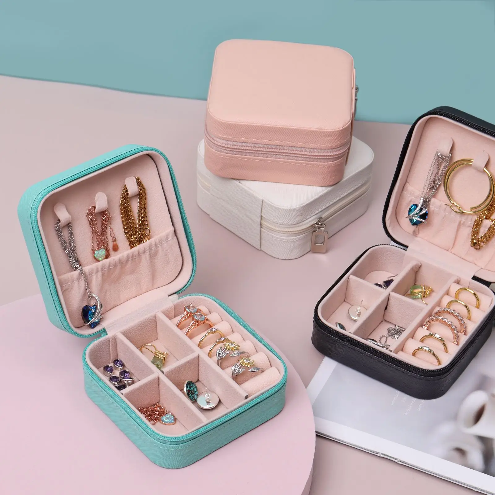 

Mini Box Travel Jewelry Box Organizer Storage Bag Box Portable PU Leather Earrings Ring Necklace Jewelry Organizer