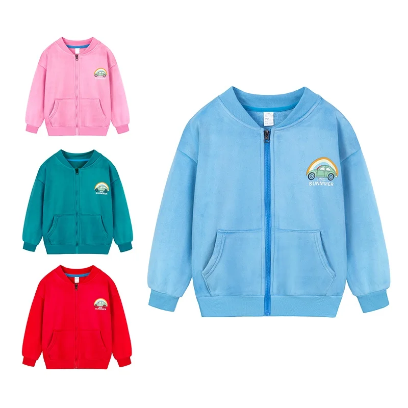 

2-9 Years Kids Girls Coat Autumn Spring New Fleece Warm Rainbow Car Zipper Cute Jacket Coats Size 90-140