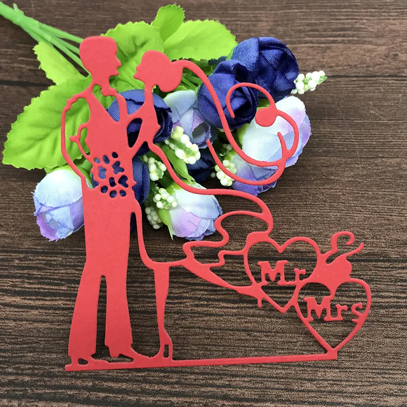 

Wedding Love Cutting Dies Groom Bride Kissing Bouquets Stencils For DIY Scrapbooking Album Embossing Decor Metal Craft