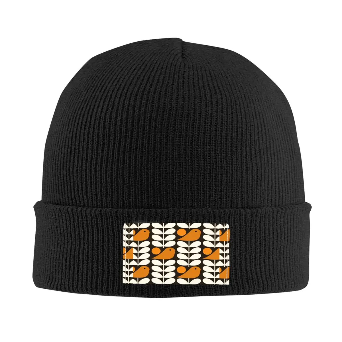 

Multistem Birds Black White Orange Bonnet Hat Knit Hat Men Women Unisex Orla Kiely Scandi Warm Winter Skullies Beanies Caps