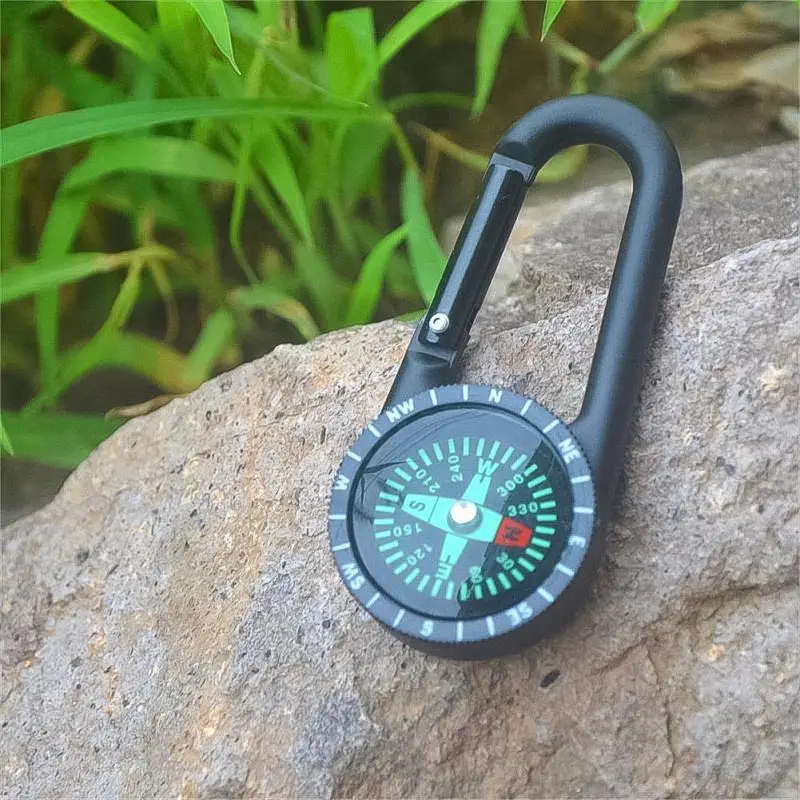 

30 G Carabiner Portable Waist Buckle Compass Split Ring Durable Hook Buckle Outdoor Supplies Aluminum Alloy Thermometer Mini