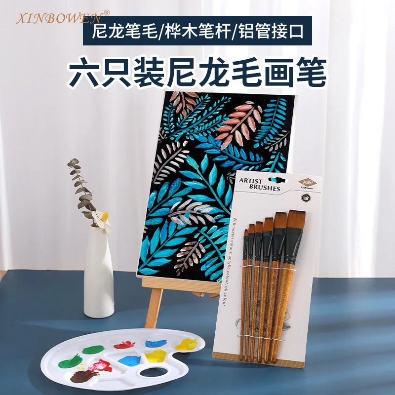 

6 дюймов, древесный стержень, двухцветный нейлоновый шерстяной мел, качественный набор Плоских кистей для акварели, китайские кисти, набор к...