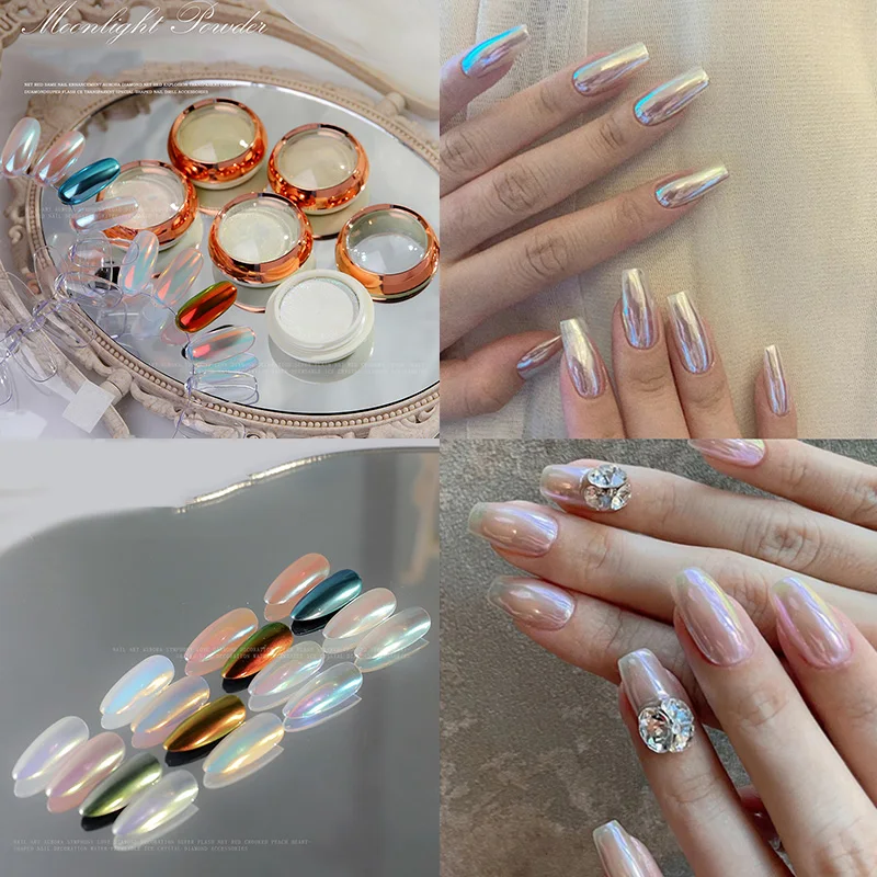 

Moonlight Solid Nail Powder Ice Transparent Nail Dust Aurora Nail Glitter Chrome Pigment Holographic Laser Nail Art Decoration