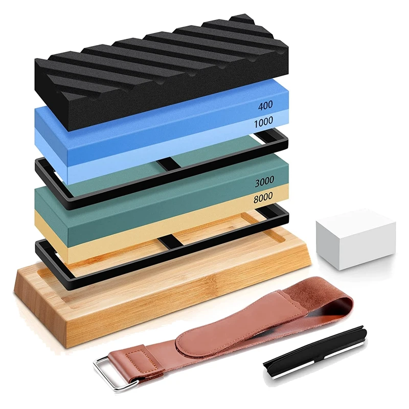 

Sharpening Stone Whetstone Set, Knife Sharpening Stone Kit 4 Side Grit 400/1000 3000/8000, Whetstone Knife Sharpener