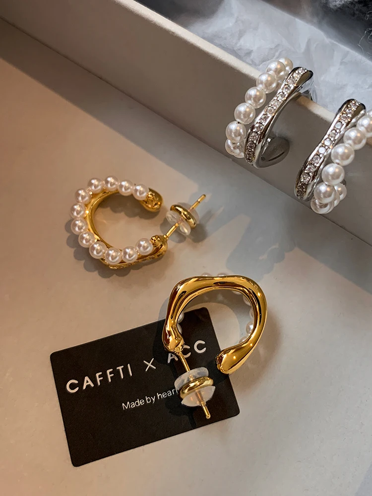 2024 новые двухслойные серьги с серебряной иглой и жемчугом женские легкие