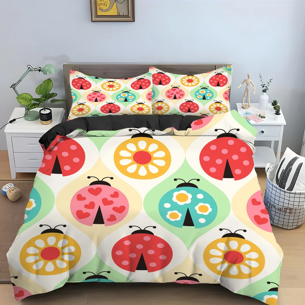 

Cartoon Ladybird With Seven Stars Pattern Bed And Quilt Set Comes In A Wide Range Of Sizes And Styles