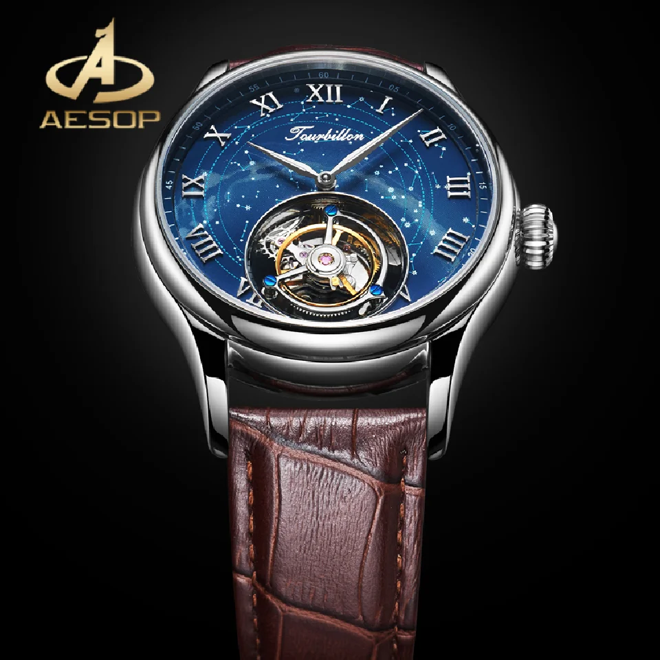 

AESOP Men's Mechanical Watches Waterproof Sapphire Glass Luxury Watch 42mm Original Manual Tourbillon Movement Man Wristwatch