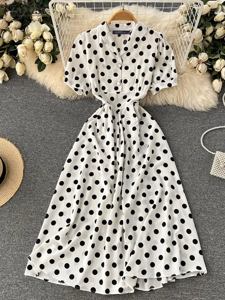 

Oversized ZANZEA Summer Short Sleeve Lapel Neck Sundress Elegant Bohemian Printed Women Maxi Dress 2022 A Line Party Robe Femme
