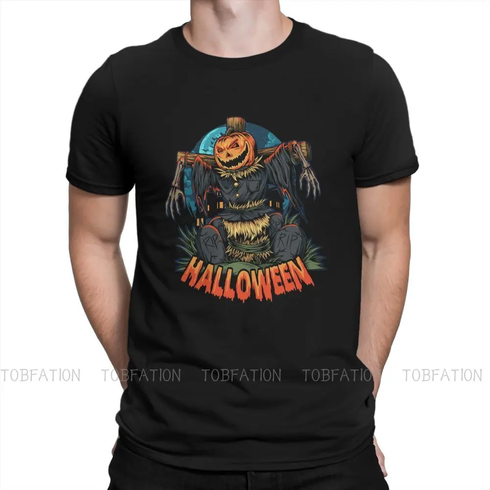 

Halloween Pumpkin Scarecrow in the Middle Hipster TShirts Popularity Trend Male Harajuku Pure Cotton Tops T Shirt Round Neck