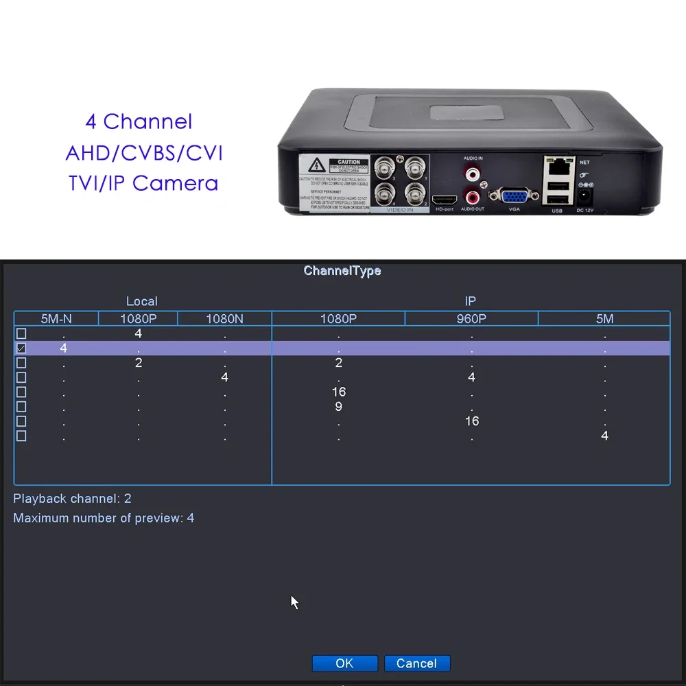 Фото 4-канальный 8-канальный AHD DVR NVR система видеонаблюдения 5MP/2MP5 в 1 мини-видеорегистратор видеонаблюдения TVI CVI AHD CVBS IP-камера цифровой видеорегистратор №4