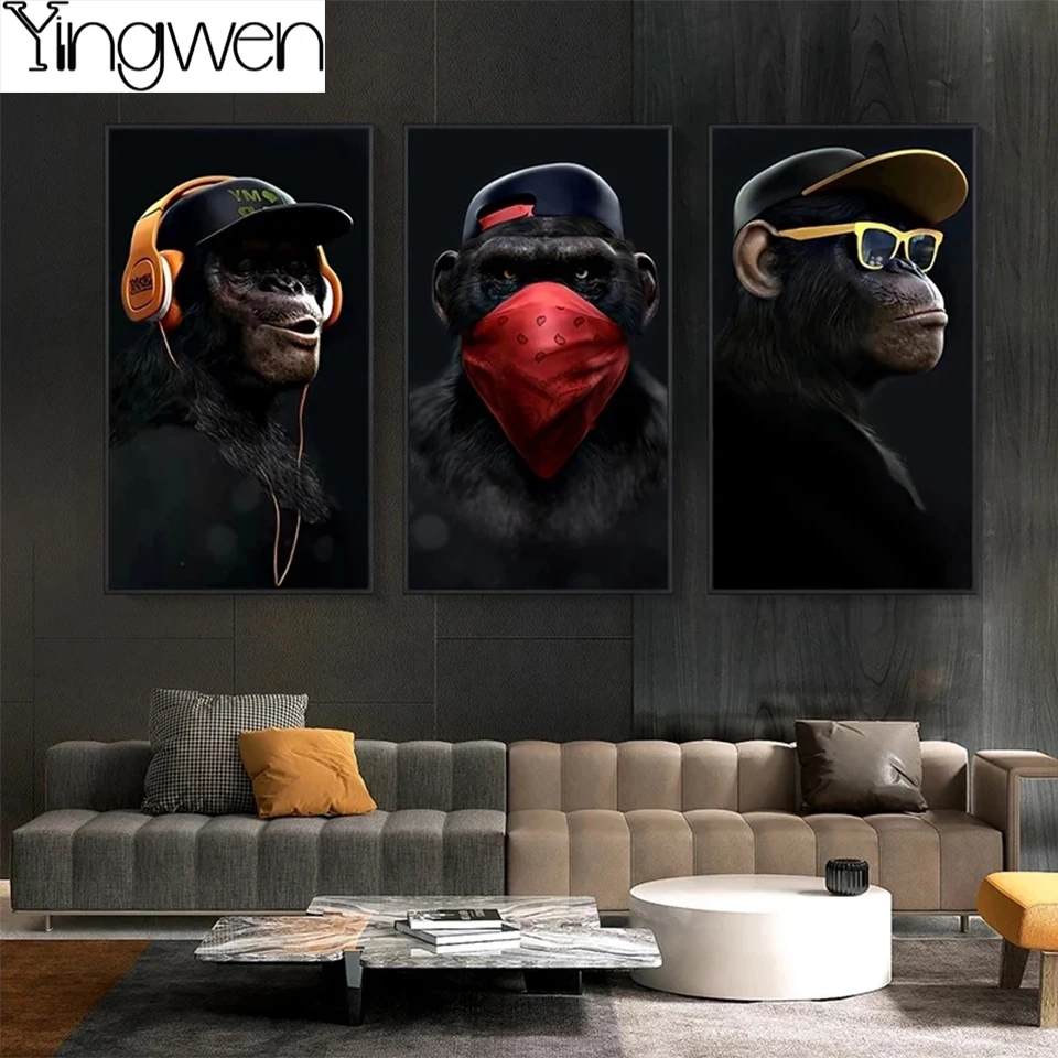 

5D DIY Diamond Painting Gorilla Funny Headphone Full Diamond Embroidery Mosaic Rhinestone Pictures Animal Cross Stitch Decor Art
