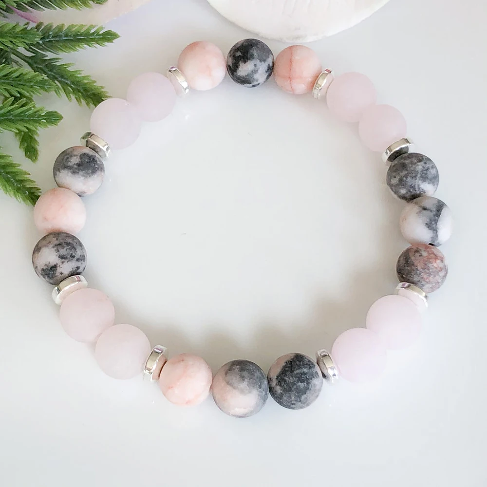 Браслет Ruberthen с розовыми агатными драгоценными камнями в полоску класса А