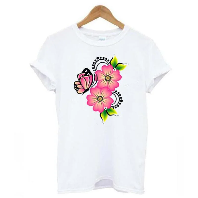 

Butterfly Fashion Print Tee Shirt Femme Cotton Plus Size T-shirt Harajuku Short Sleeve Casual T Shirt Women Tops