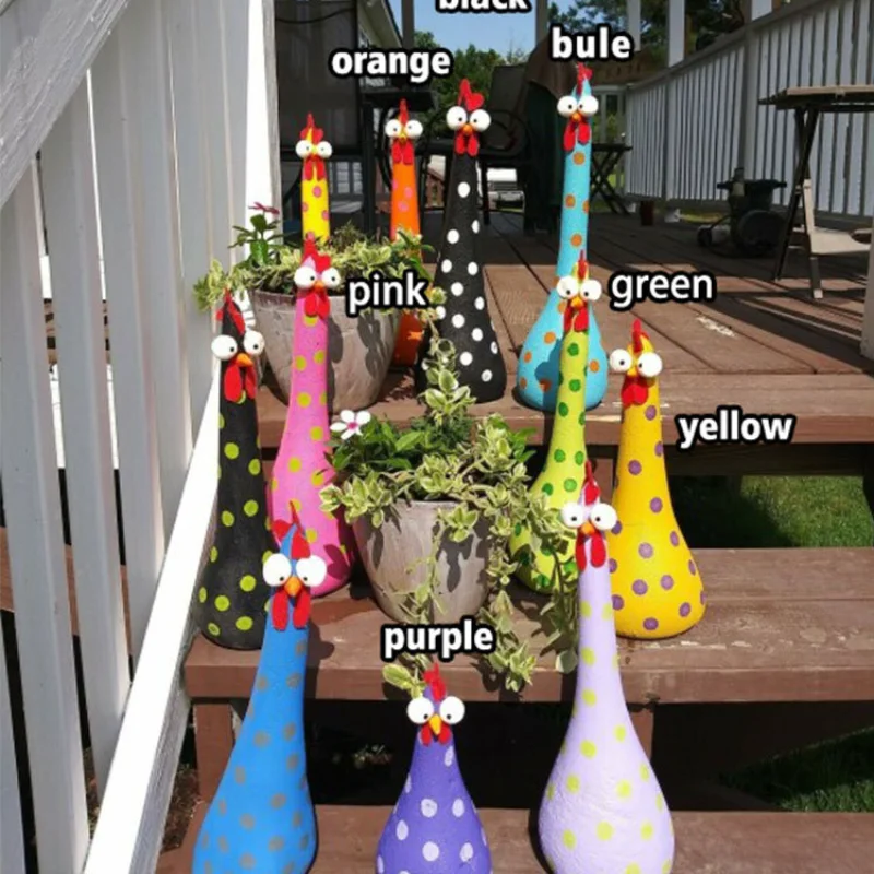 

2023New Resin Long Neck Chicken Ornaments for Garden Courtyard Outdoor Decoration Silly Hen Statues Office Desktop Figurines