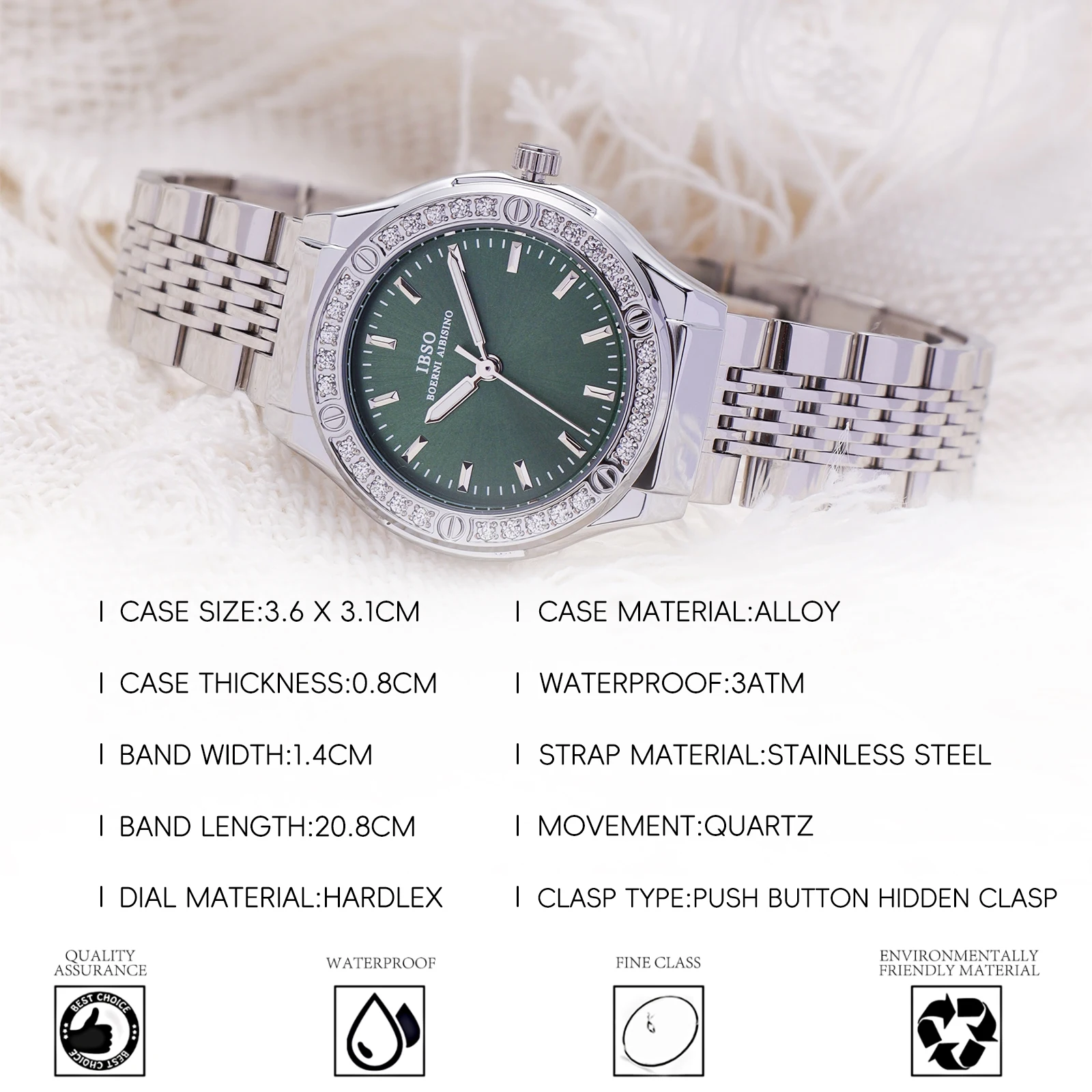 IBSO женские роскошные кварцевые часы 3ATM японский кварцевый механизм с ремешком из