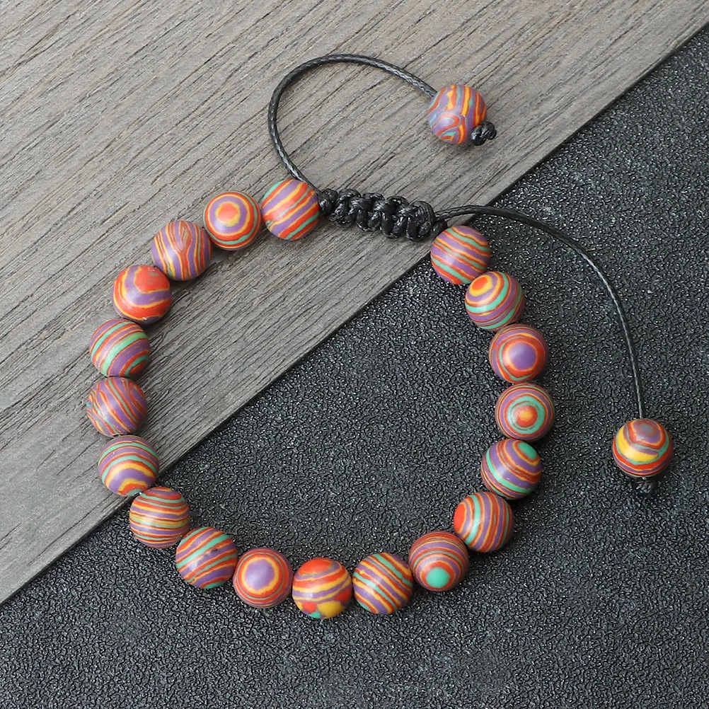 Новый красочный 8 мм малахитовый плетеный браслет для женщин и мужчин