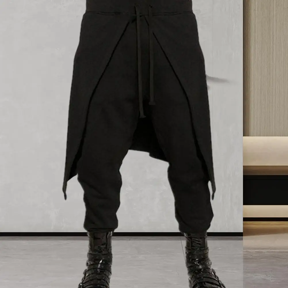 

Поддельные мужские брюки из двух частей, стиль хип-хоп, готика, панк, искусственные мужские брюки с эластичным поясом и кулиской с карманами