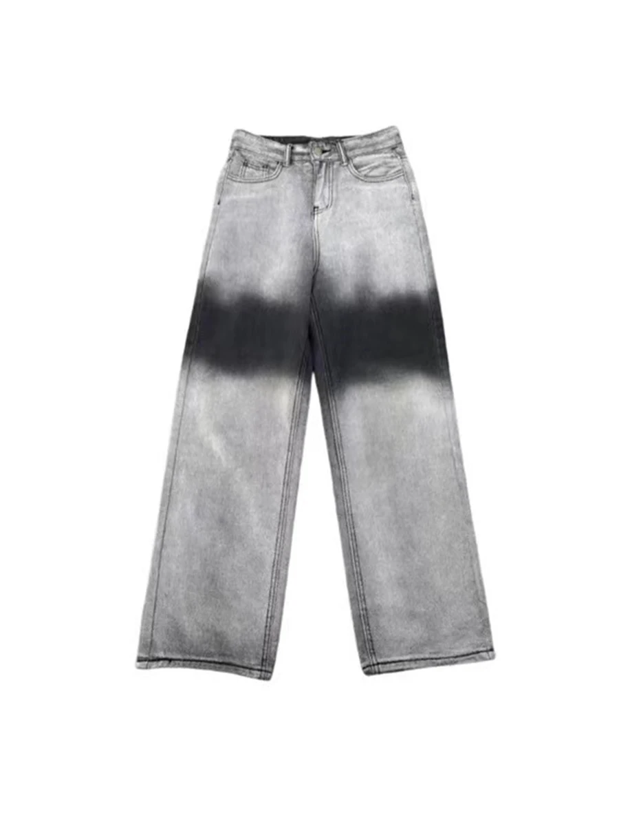 Four Seasons Men's Tie Dye Gradient Men's Jeans Fashion Casual Wide Leg Pants Straight Loose Jeans Streetwear Ins Hot Sale Denim