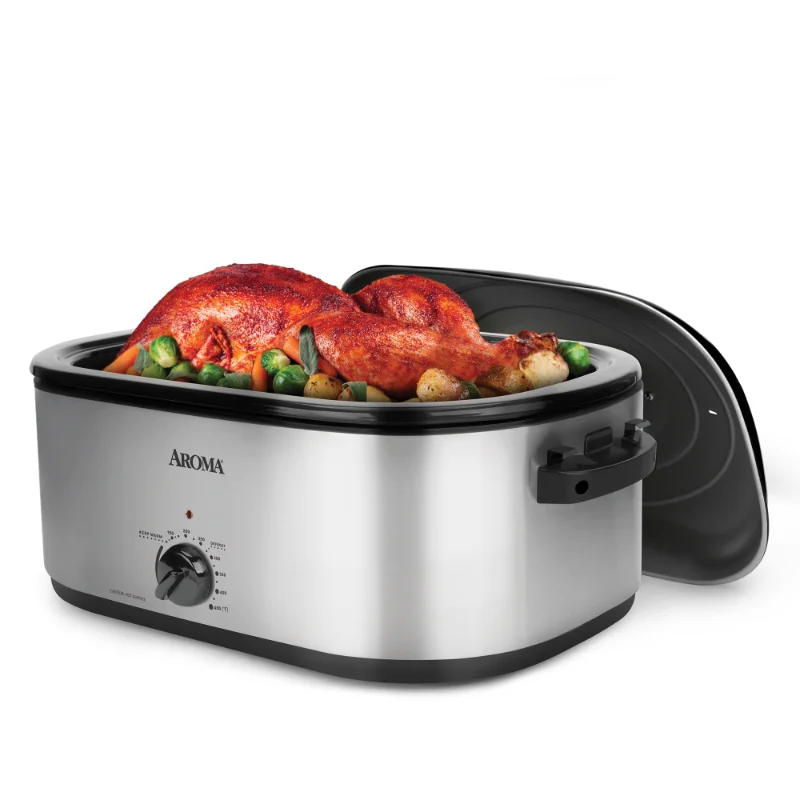 22 Quart Electric Roaster Oven Stainless Steel with Self-Basting Lid 150-450°F Full-Range Temperature Control with Defrost