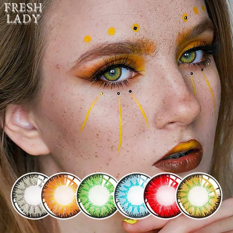 

FRESH LADY Official Natural Cosplay Color Contact Lenses Soft 1Pair Yearly Colored Contacts Lens Fashion Makeup Big Cover Pupils