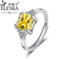 simple luxury s925 sterl silver yellow pink square zircon ring for women adjustable size ring engagement jewelry set girls gift