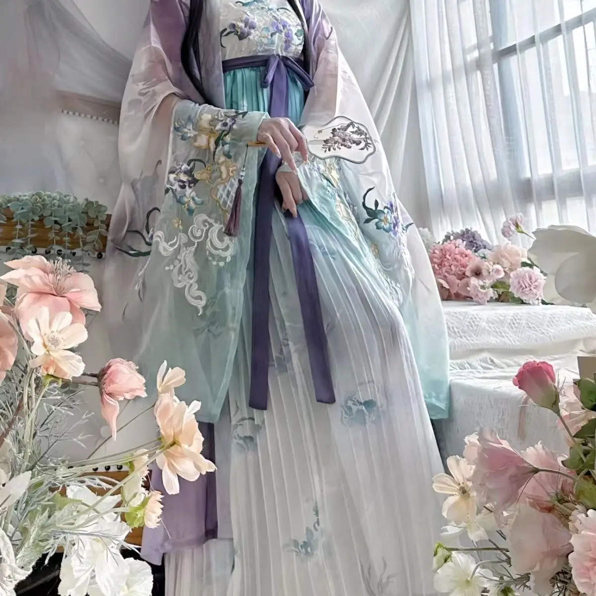 Рубашка с длинными рукавами и вышивкой Hanfu для тяжелой промышленности юбка Hezi