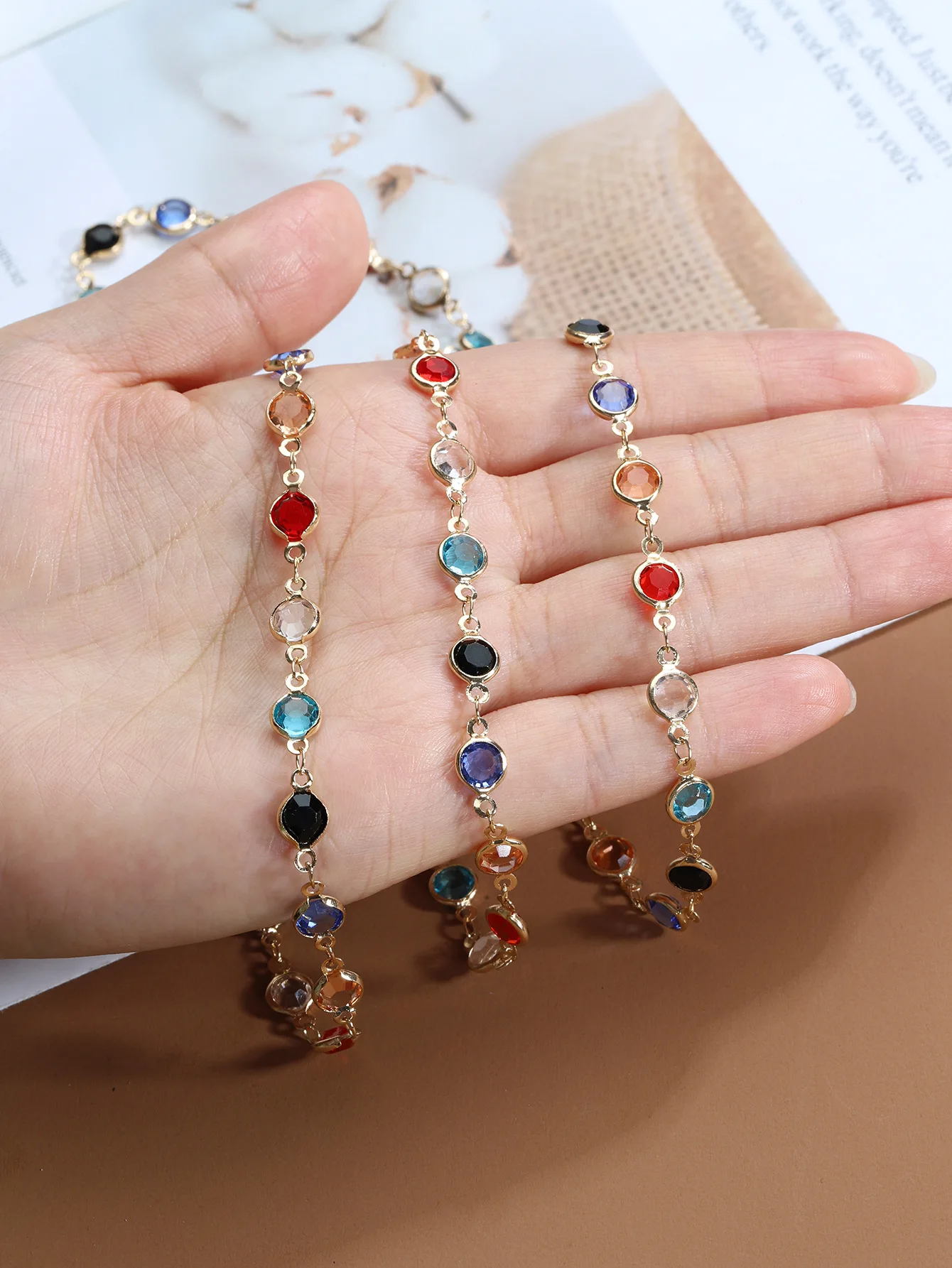 Модное красочное ожерелье-цепочка с кристаллами для женщин простой серебряный