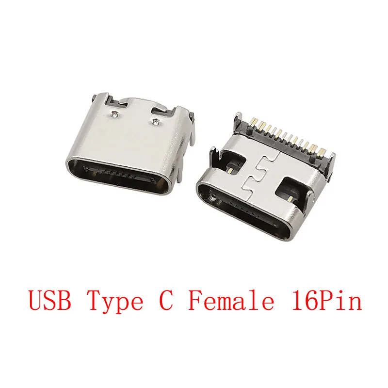 

16-контактный гнездовой разъем типа C, SMT USB 3,1 гнездо типа C, зарядный порт для пайки печатных плат для ремонта электроники, проектов «сделай сам»