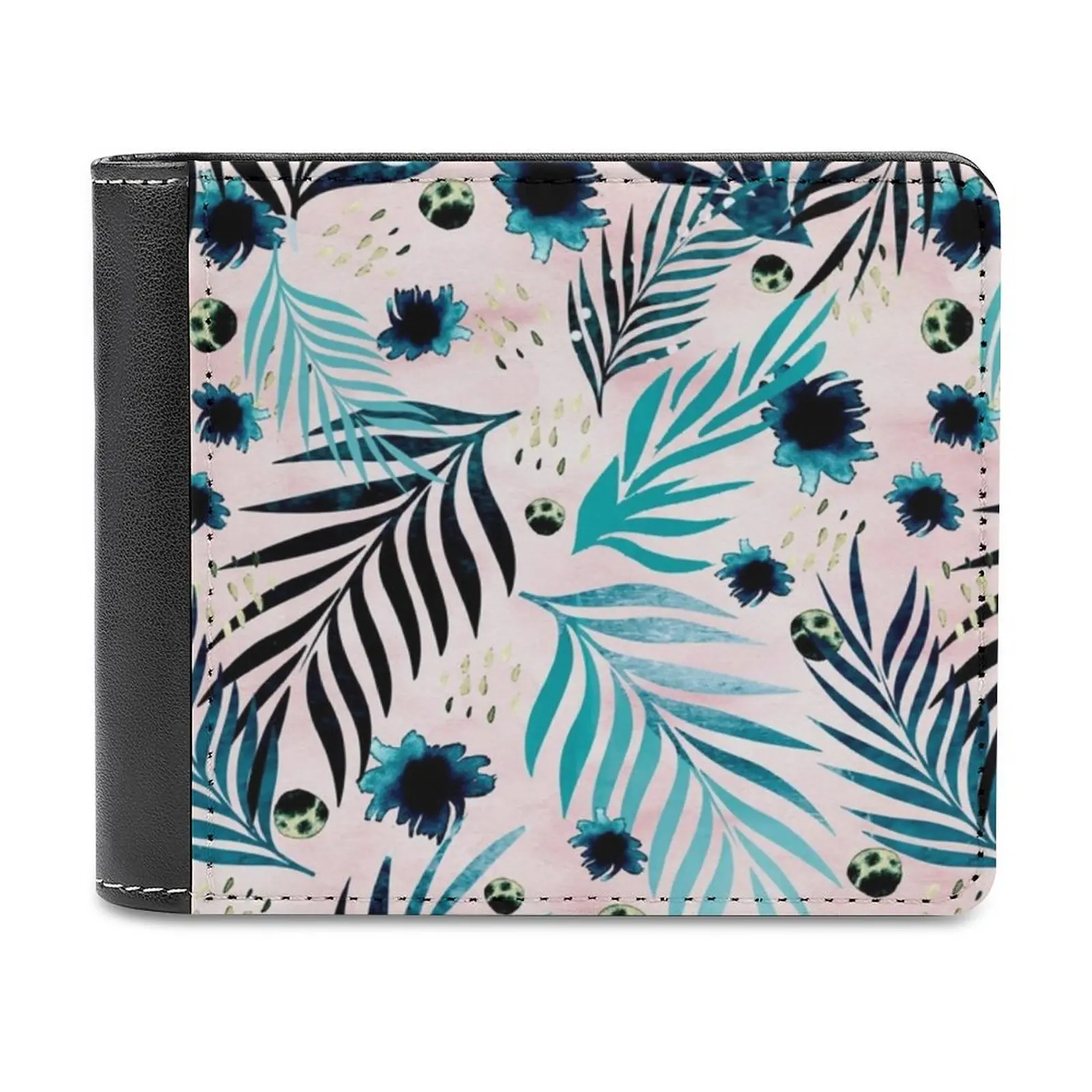 

Summertime Business Men Wallets Small Money Purses New Design Dollar Price Top Wallet Leaves Palms Tropical Summer Watercolor