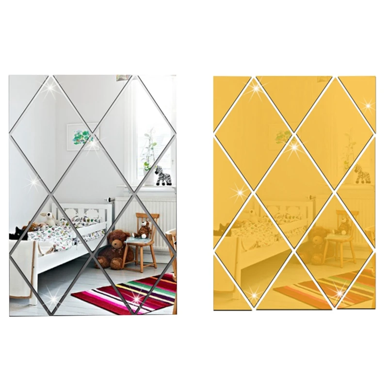 

3D Acrylic Mirror Wall Sticker Home Hotel Living Room Decoration Modern Diamond Pattern Mirror Wall Sticker