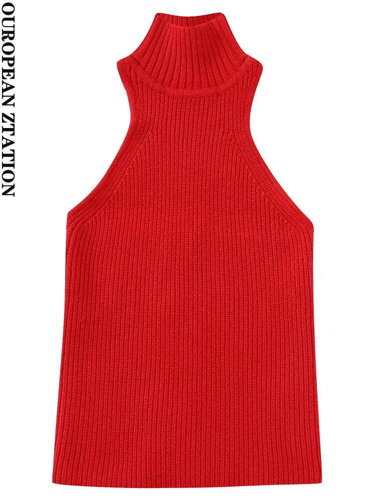 

PAILETE Women 2022 fashion halterneck knit tank tops vintage backless sleeveless female camis mujer