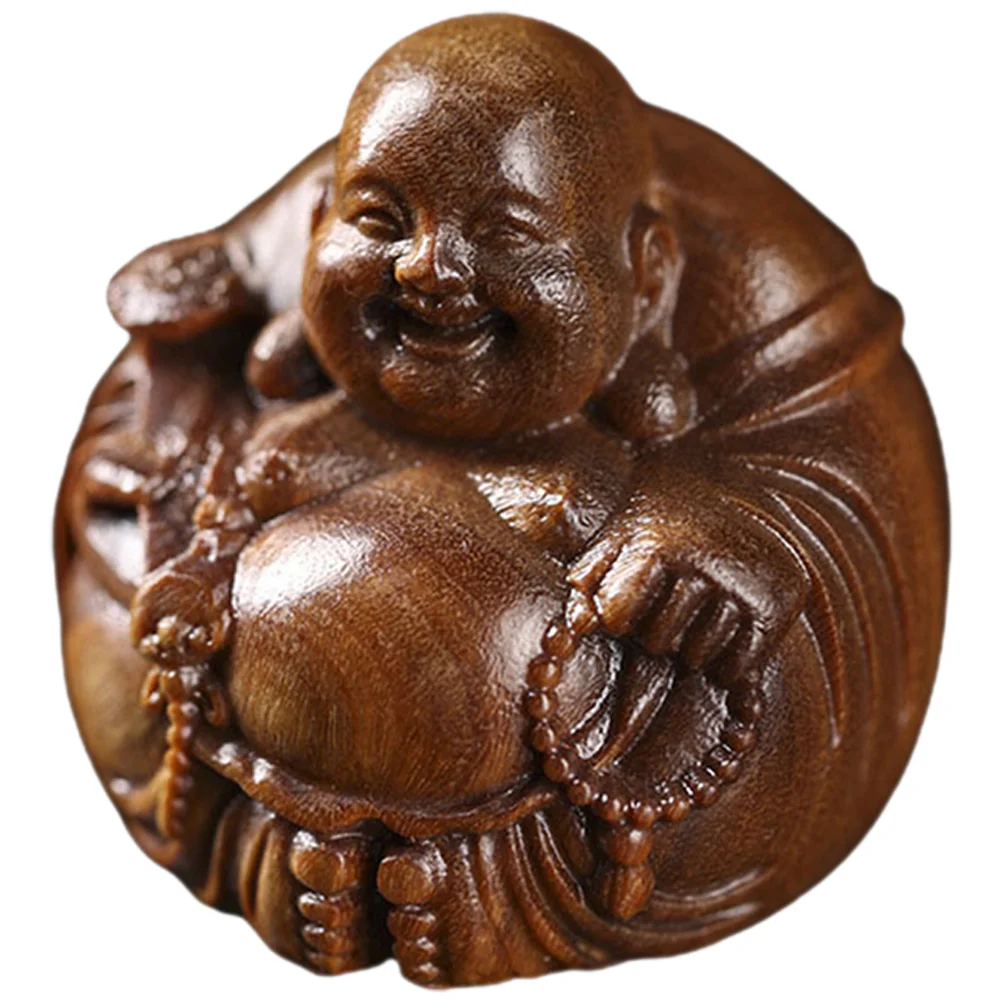 

Green Sandalwood Maitreya Statue Buddhism Adorn Figurine Carved Craft Decor Vintage Office