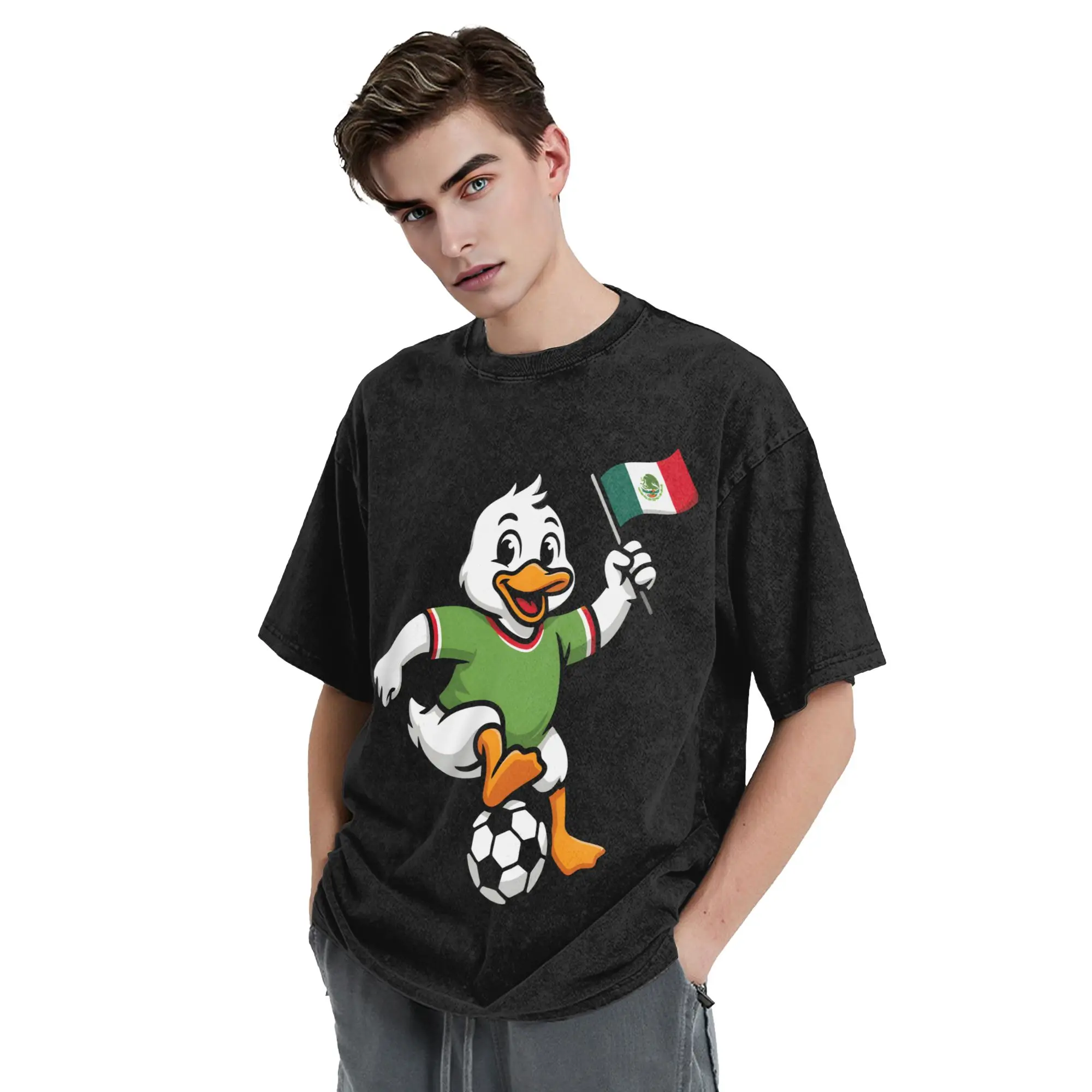 Фото Футболка El Pato del Partido Merlin The Duck Mexico Soccer, хип-хоп, из выстиранного хлопка, в стиле Харадзюку, винтажная, для мужчин и женщин, летняя №3
