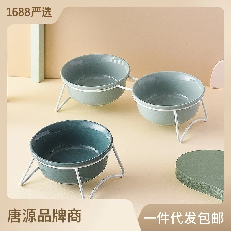 

Cat Bowl Ceramic Dog Food Double Food Bowl Protects Cervical Spine Rice Bowl Cat Drinking Water Bowl Rice Bowl Pet Supplies