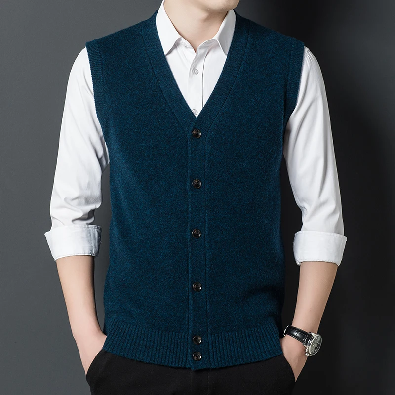 

Autumn and winter cashmere vest men's V-neck sleeveless warm wool cardigan vest vest waistcoat