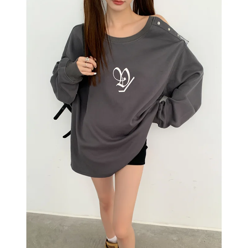 

Dark Grey Jacket Sweatshirt Women Vintage Apricot Round Neck Long Sleeve Streetwear Fashion Printing Y2K Winter Female Tops