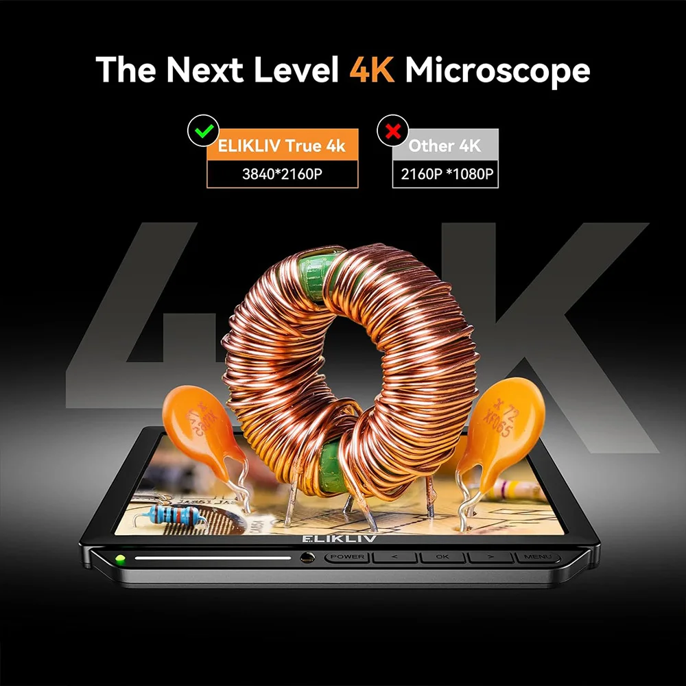 Микроскоп Elikliv EM4K 4K для электроники 2000x52MP HDMI цифровой микроскоп ремонта печатных