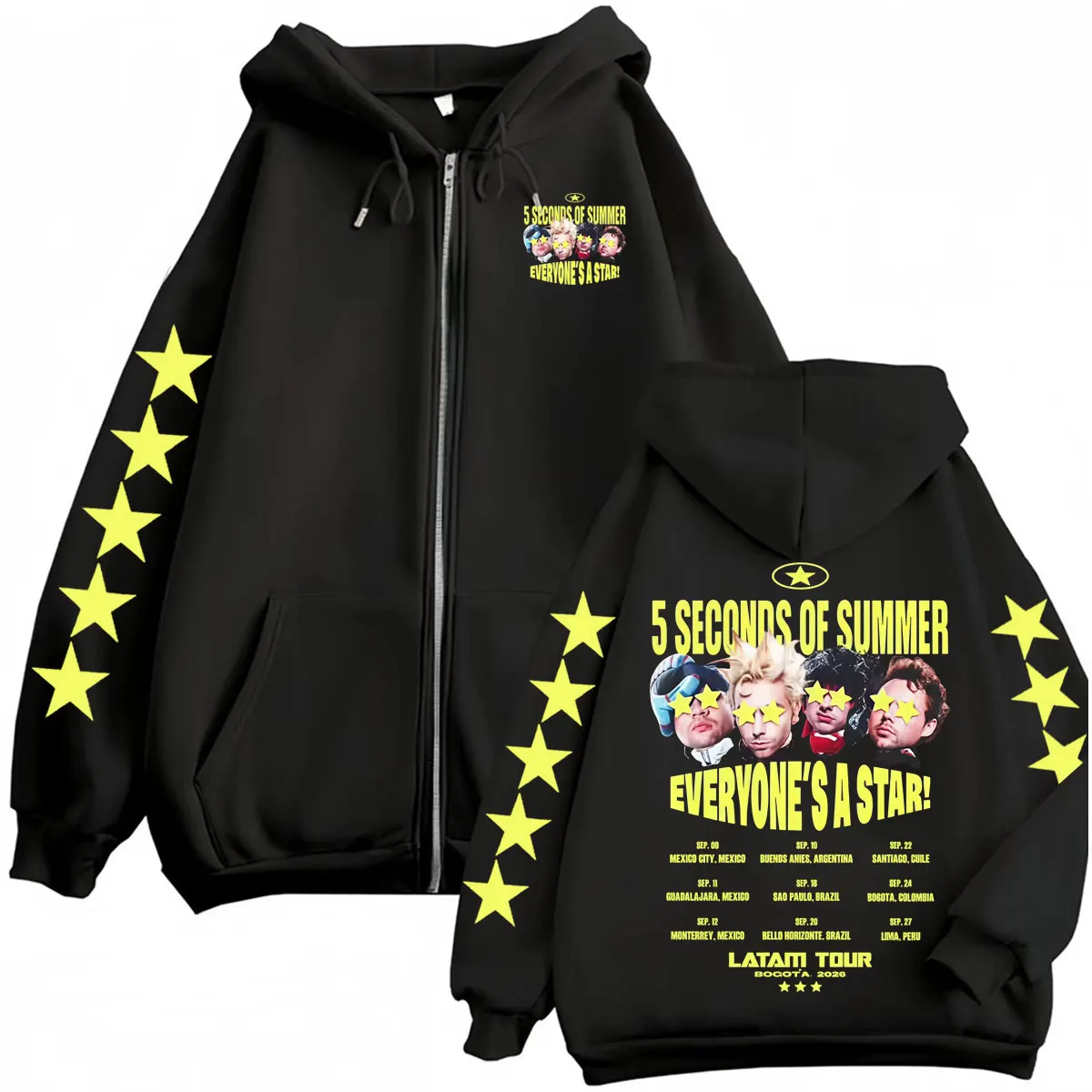Фото Мужские толстовки с капюшоном на молнии 5 Seconds of Summer Everyone's A Star Latam Tour 2026, готические, в стиле Харадзюку, высокого качества, куртки-свитшоты №1