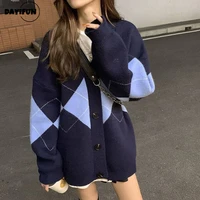 dayifun autumn and winter cardigan women oversized knitted sweater korean fashion vintage elegant loose v neck tops y2k clothes